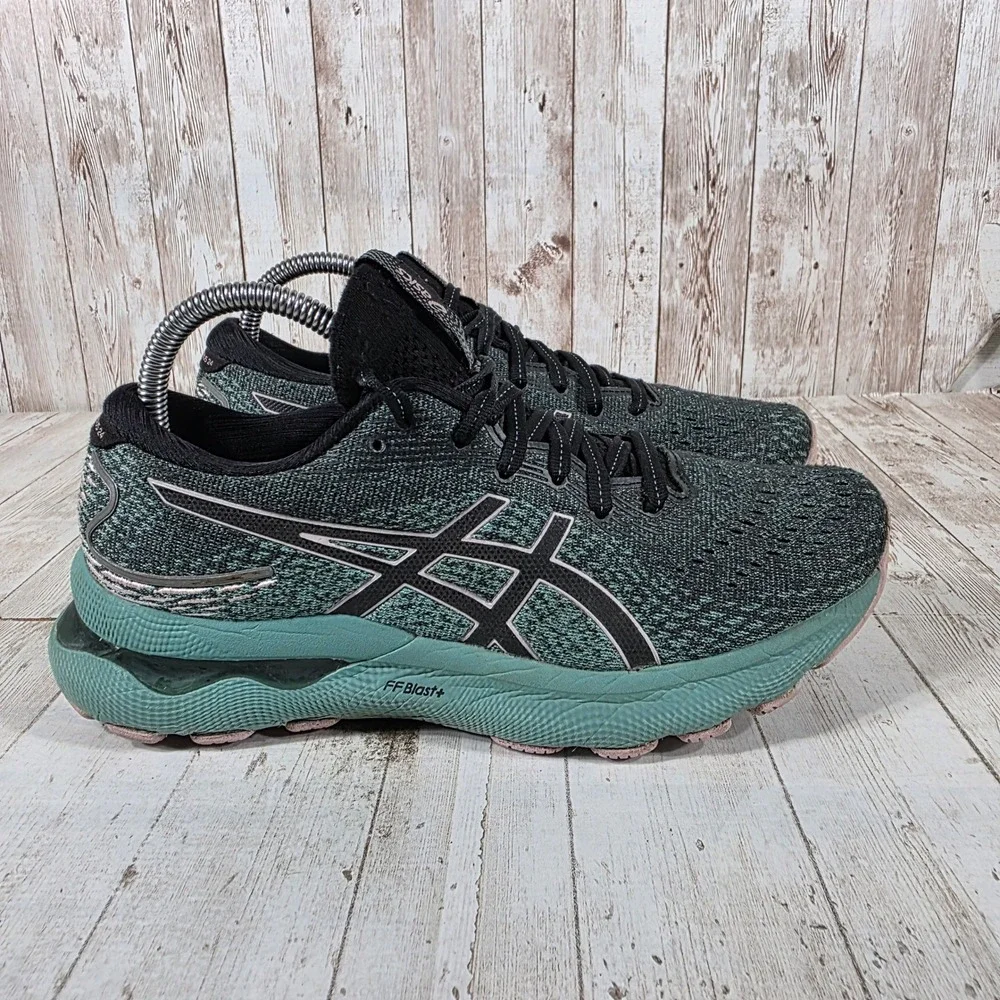 ASICS Gel-Nimbus 24 Womens Running Shoes Sage Black Pink 1012B201 Size 8.5